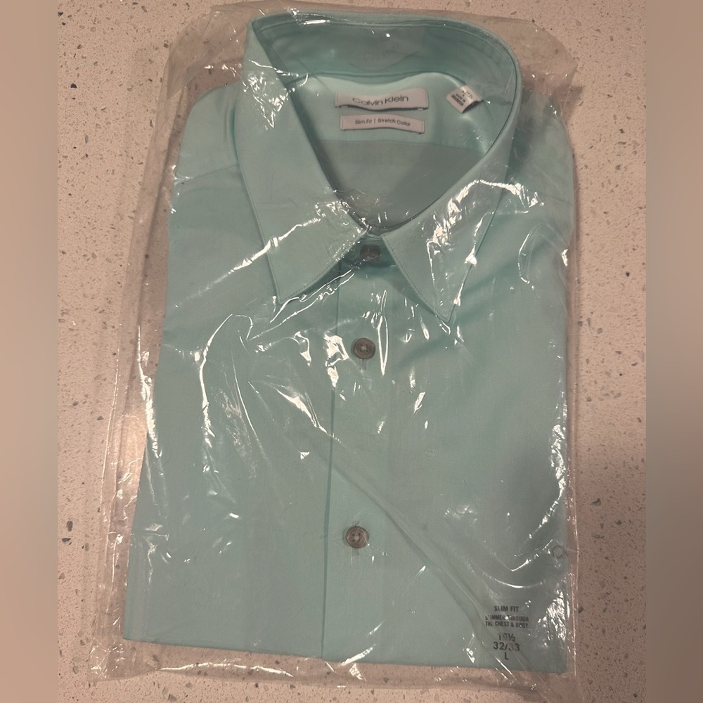 Calvin Klein light blue/lake dress shirt L, brand new in packaging NWT